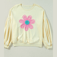 RTS Tinsel Flower Dropped Puff Sleeve Sweatshirt