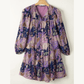 RTS Purple Vintage Daisy Floral Puff Sleeve Ruffle Short Dress