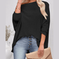 Abbigale Black Waffle Knit Eyelet Long Sleeve Blouse