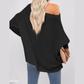 Abbigale Black Waffle Knit Eyelet Long Sleeve Blouse