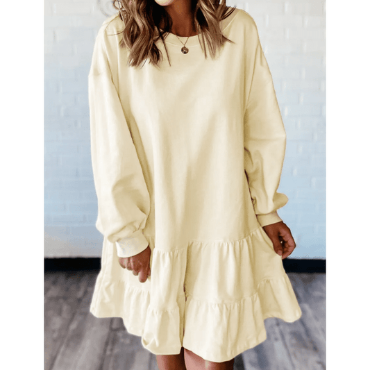 Rixie Double Tiered Ruffle Hem Long Sleeve Loose Mini Dress
