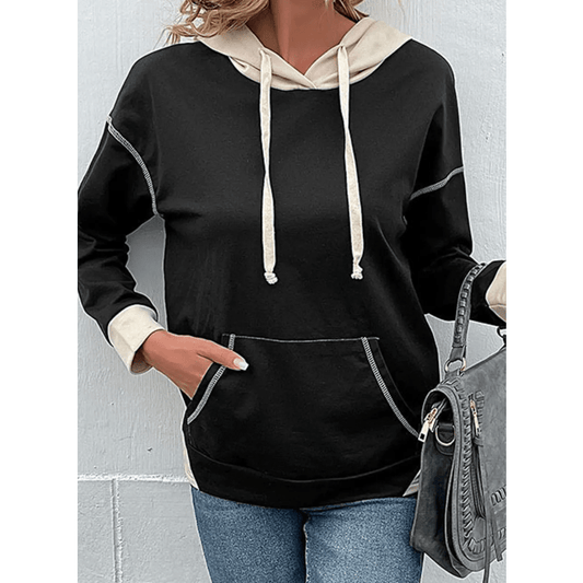 Bryson Black Contrast Seam Color Block Hooded Sweatshirt