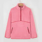 Isabeli Strawberry Pink Sherpa Contrast Faux Leather Trim Half Zip Pocketed Pullover Sweatshirt