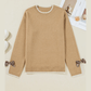 Aliza Tan Leopard Bow Decor Split Cuff Contrast Trim Sweater