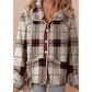 Elly Plaid Print Buttoned Stand Collar Fleece Jacket