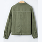 Della Green Patched Pocket Collared Button Front Boyfriend Denim Jacket