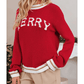 Fiery Red MERRY Color Block Edge Drop Shoulder Cozy Sweater