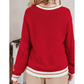 Fiery Red MERRY Color Block Edge Drop Shoulder Cozy Sweater