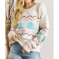 White Striped Christmas Tree Ribbed Trim Drop Shoulder Sweater