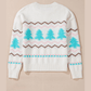 White Striped Christmas Tree Ribbed Trim Drop Shoulder Sweater