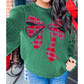 Evergreen Plaid Bow Graphic Christmas Sweater