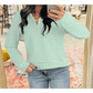 RTS Green Stripe Quarter Zip Collar Pullover Long Sleeve Top
