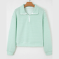 RTS Green Stripe Quarter Zip Collar Pullover Long Sleeve Top