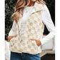Belle Khaki Sherpa Checkerboard Snap Button Vest Jacket With Pocket