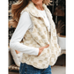 Belle Khaki Sherpa Checkerboard Snap Button Vest Jacket With Pocket