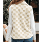 Belle Khaki Sherpa Checkerboard Snap Button Vest Jacket With Pocket