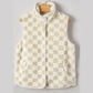 Belle Khaki Sherpa Checkerboard Snap Button Vest Jacket With Pocket