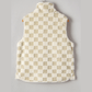 Belle Khaki Sherpa Checkerboard Snap Button Vest Jacket With Pocket