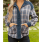 Dione Plaid Corduroy Patchwork Collared Zip Up Snap Button Jacket