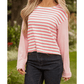 Emilia Pink Stripe Textured Contrast Dropped Long Sleeve Top