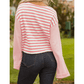Emilia Pink Stripe Textured Contrast Dropped Long Sleeve Top