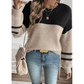 Frida Parchment Color Block Knit Striped Sleeve Detail Casual Sweater