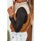 Raylan Chestnut Color Block Plush Patchwork Zipper Stand Neck Vest