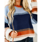 Quincey Dark Blue Color Block Round Neck Tunic Sweater
