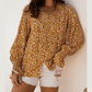 Jovi Boho Floral Ruffled Bubble Sleeve V Neck Fall Blouse