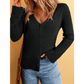 Leigh Black Lightweight Ribbed Knit Button Front V Neck Cardigan