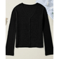 Leigh Black Lightweight Ribbed Knit Button Front V Neck Cardigan