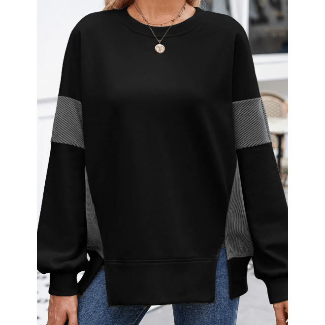 Gale Black Corduroy Patched Side Slit Sweatshirt