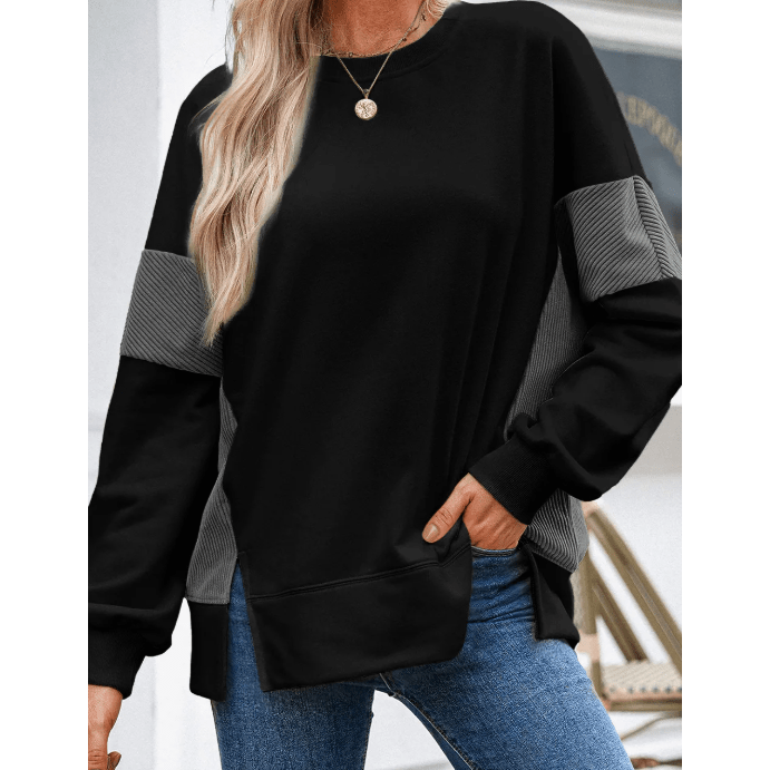 Gale Black Corduroy Patched Side Slit Sweatshirt