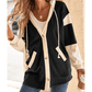 Bonnel Black Waffle Contrast Knit Color Block Patchwork Button Front Oversize Hoodie