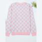 Pink Checkered Christmas Tree Pattern Button V Neck Cardigan Sweater
