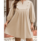Lyra Parchment Notched Neck Scallop Detail Plus Size Mini Dress