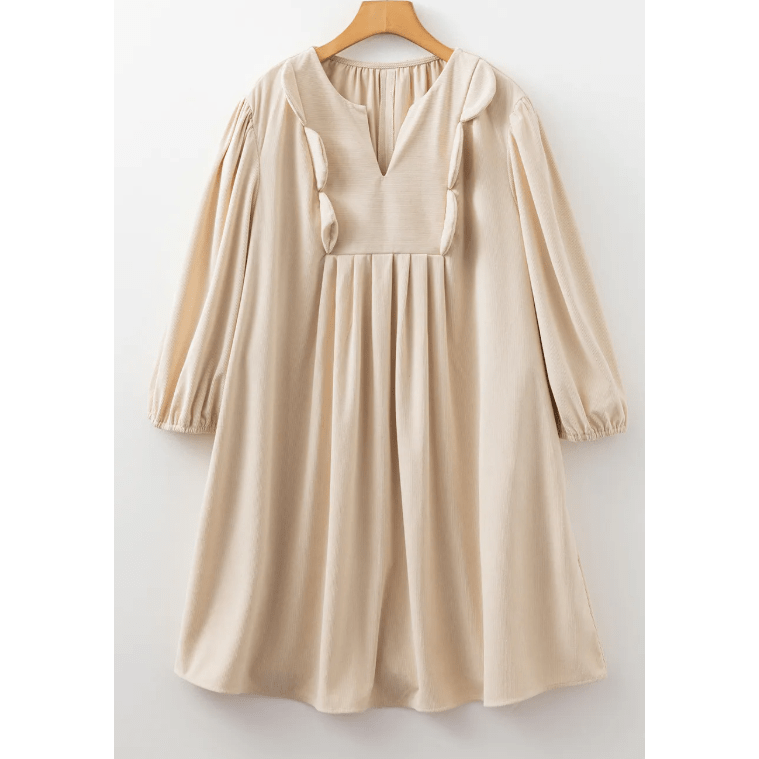 Lyra Parchment Notched Neck Scallop Detail Plus Size Mini Dress