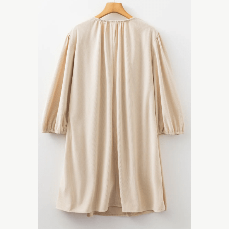 Lyra Parchment Notched Neck Scallop Detail Plus Size Mini Dress