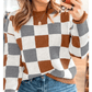 Bess Brown Plus Size Checkered Crewneck Sweater