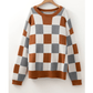 Bess Brown Plus Size Checkered Crewneck Sweater