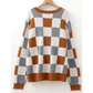 Bess Brown Plus Size Checkered Crewneck Sweater