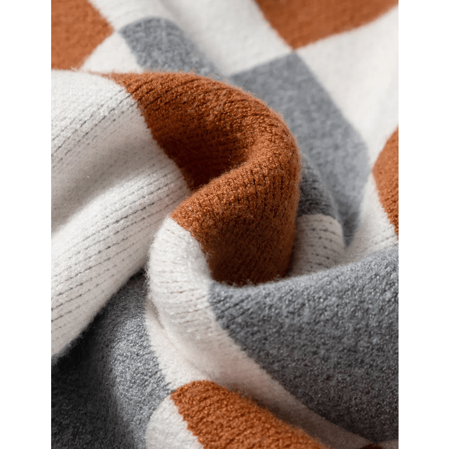 Bess Brown Plus Size Checkered Crewneck Sweater