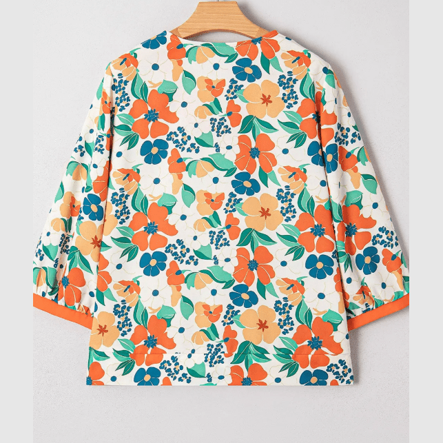 RTS Dodie Orange Frilled V Neck Floral Print Bracelet Sleeve Blouse