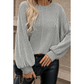 Mirabella Ribbed Knit Round Neck Long Lantern Sleeve Top
