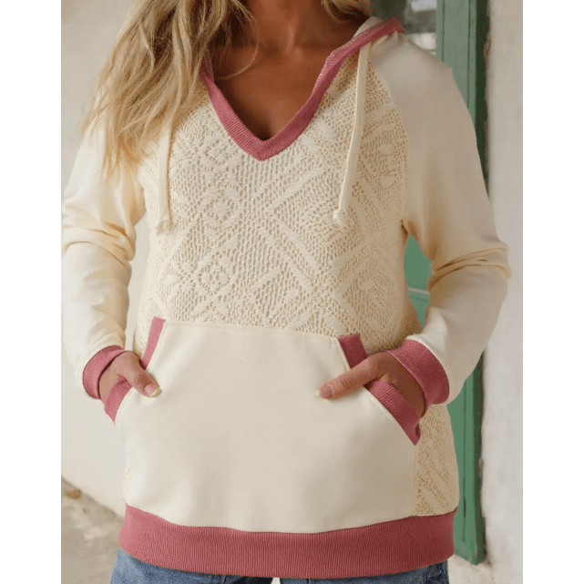 RTS Contrast Trim Crochet Knit Patchwork Exposed Seam Hoodie