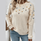 RTS Jayla Mixed Texture Knit Flower Embroidered Detail Casual Sweater