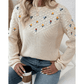 RTS Jayla Mixed Texture Knit Flower Embroidered Detail Casual Sweater