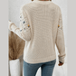RTS Jayla Mixed Texture Knit Flower Embroidered Detail Casual Sweater