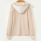 Ashby Oatmeal Waffle Patchwork Drop Shoulder Hooded Long Sleeve Top