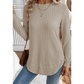 Corrina Khaki Ribbed Texture Round Neck Long Sleeve Rounded Hem Knit Top